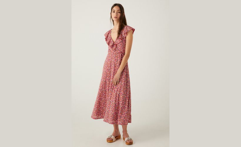 Vestido midi escote volantes