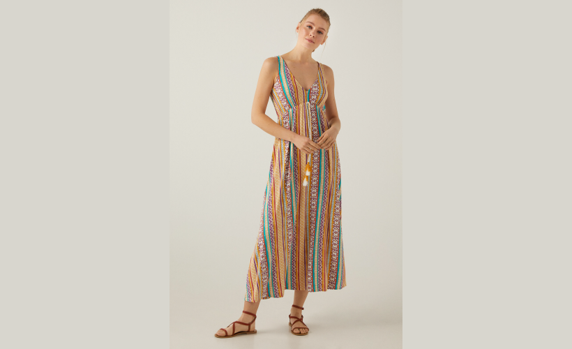 Vestido largo cenefas multicolor