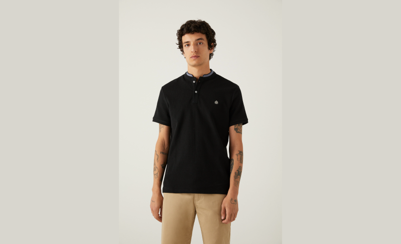 Polo slim mao chambray